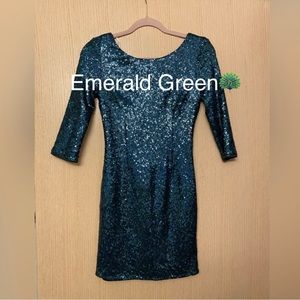 NEW Lulus Sequin Sexy Holiday Bodycon Mini Dress Emerald green color